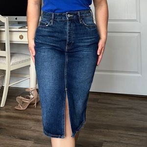 Denim midi skirt with slit